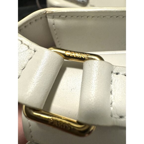 Celine Triomphe White Leather Shoulder Bag With Gold Hardware - Picture 12 of 16